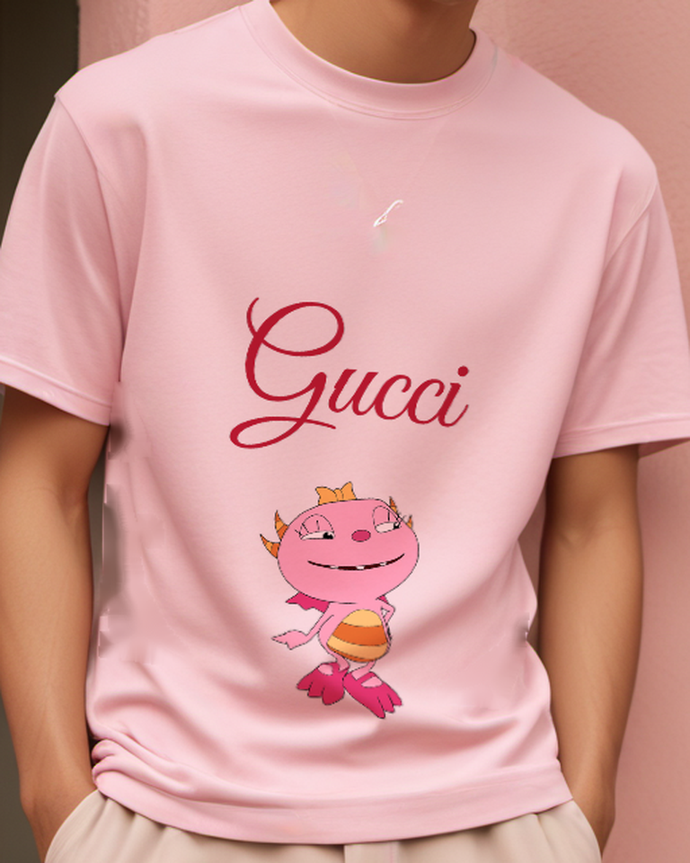 Blush Pink Pink Dragon With Bow And Stripes Graphic T-Shirt - model wearing view
